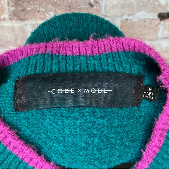 Code x Mode TRES CHIC Pullover Knit Sweater Teal & Purple Sz Medium - Picture 9 of 10